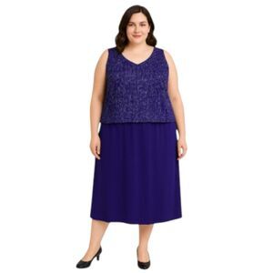 Ronni Nicole II Plus Size 32W Blue Silver Midi Tank Dress Pullover Party Sparkle